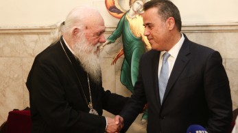 Συνάντηση υπουργού Περιβάλλοντος και Ενέργειας Σταύρου Παπασταύρου και αρχιεπισκόπου Αθηνών και πάσης Ελλάδος Ιερώνυμου